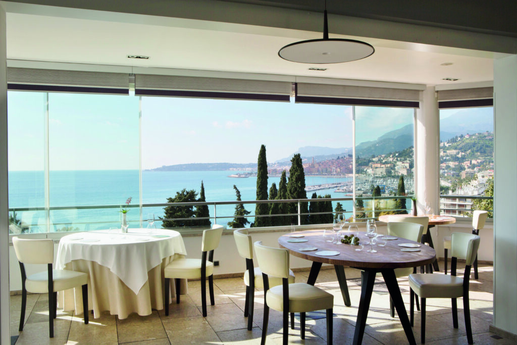 interior shot of mirazur with a view