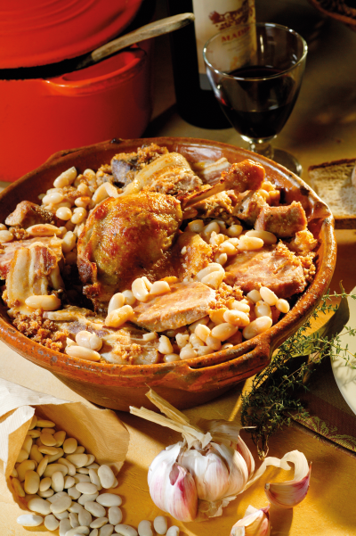 It doesn't get more traditional than a piping hot dish of cassoulet.