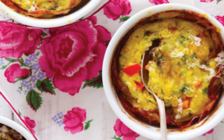 Coppa-wrapped mushroom and  pepper breakfast frittata