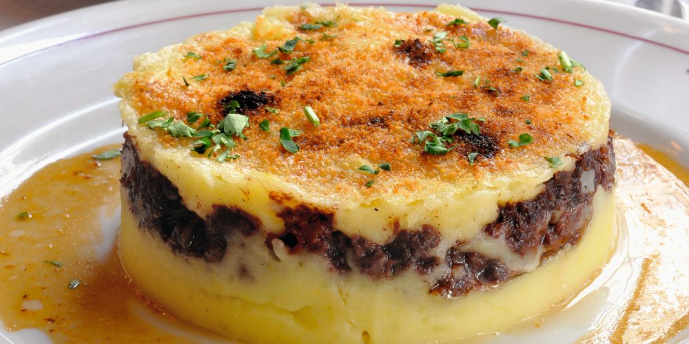Blood sausage, apple and potato parmentier