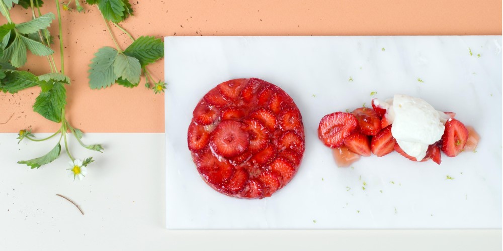 Anaïs strawberries and wild strawberries from Séverine Bourjot with soy beverage ‘Fontainebleau’