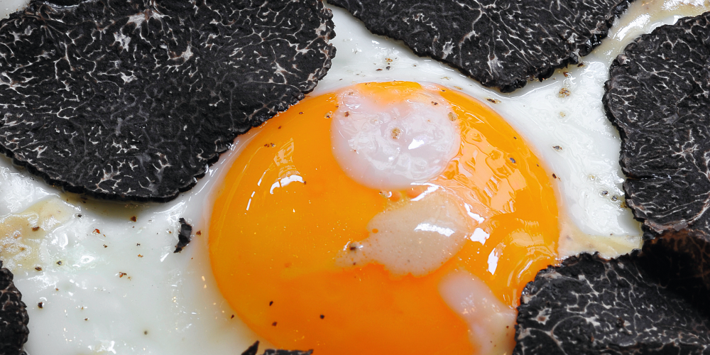 Fried eggs with black truffles