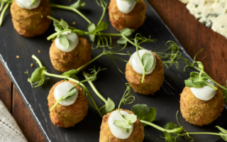 Pea and Saint Agur blue cheese croquettes