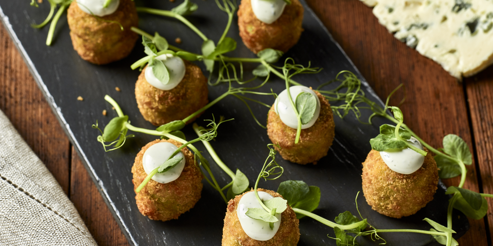 Pea and Saint Agur blue cheese croquettes