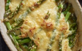 Baked Comté and asparagus