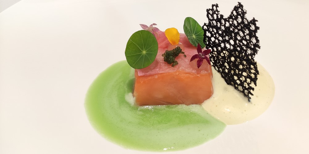 Matthieu Hervé’s salmon with pickled radish, horseradish foam and celery and apple sauce