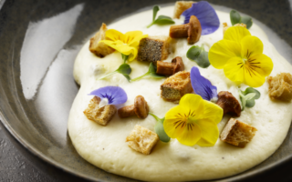 Abondance cheese foam and girolles