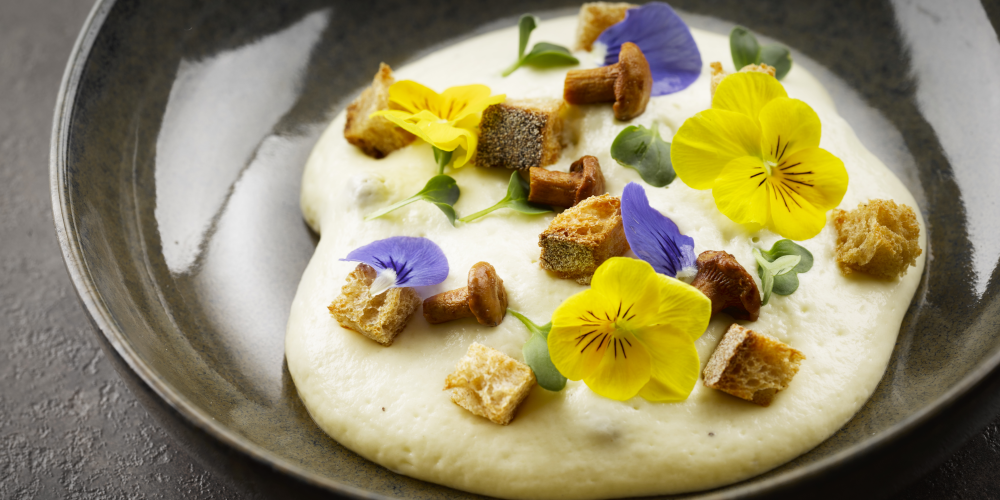 Abondance cheese foam and girolles