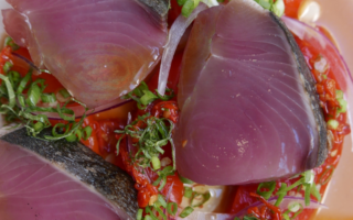 Cheval d’Or’s bonito, fermented chili, smoked red pepper, yuzu, colatura
