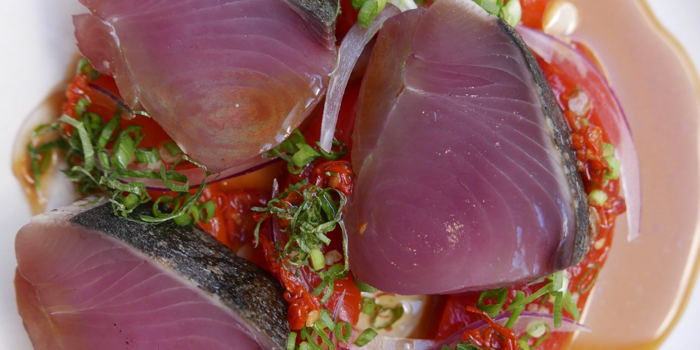 Cheval d’Or’s bonito, fermented chili, smoked red pepper, yuzu, colatura