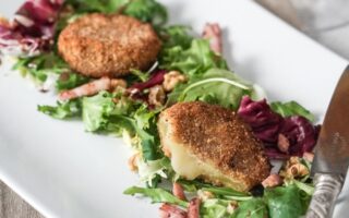 Breaded Cabécou du Périgord salad, served with a Cadillac AOC