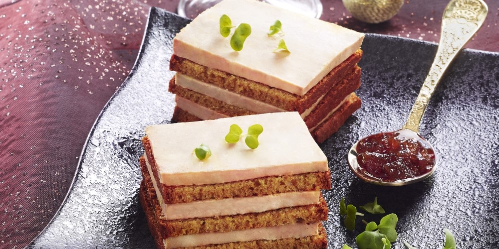 Foie gras and gingerbread ‘opera cake’