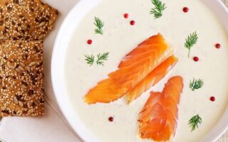 Jerusalem artichoke and smoked salmon velouté