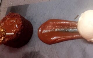 Fondant chocolate cake and salted caramel butter