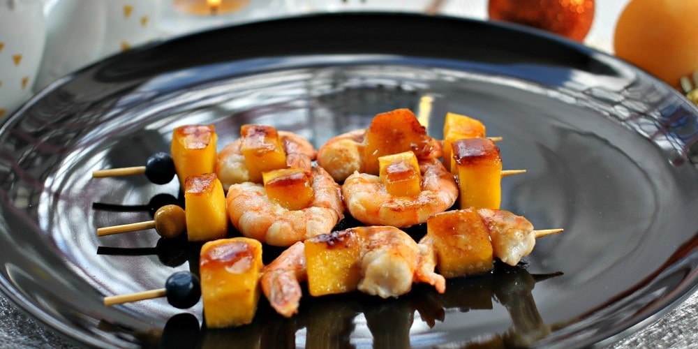 Prawn and mango kebabs