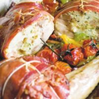 French roast chicken stuffed with fruits and nuts