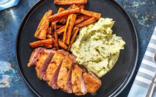 Duck à l’orange with parsley mash and roasted carrots
