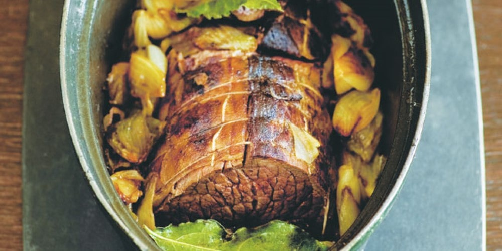 French roast beef on a bed of onions