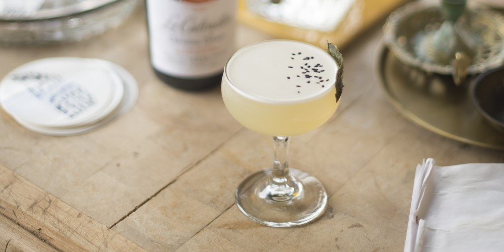 A cocktail of calvados, white radish and seaweed