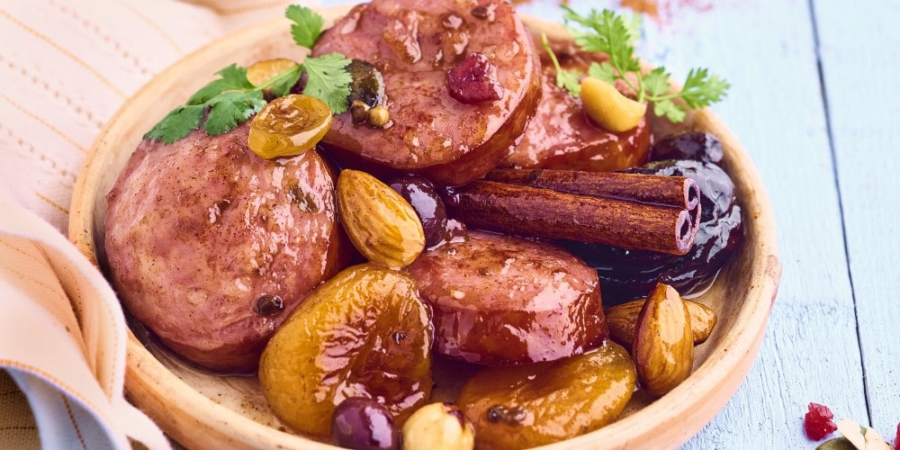 Morteau sausage tagine with dried fruit