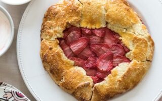 Roast strawberry galette with strawberry, honey and orange ripple cream
