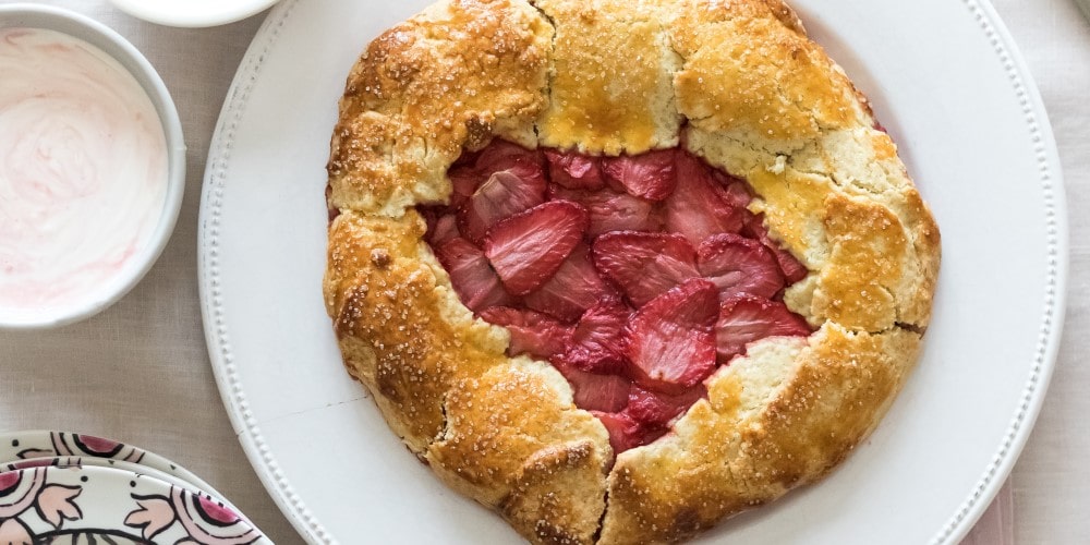 Roast strawberry galette with strawberry, honey and orange ripple cream