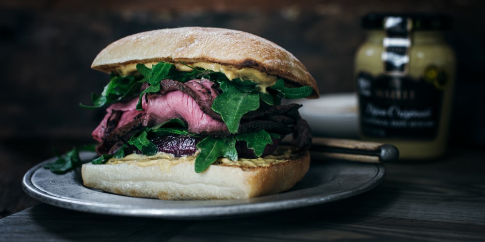 Steak and caramelised onion sandwich