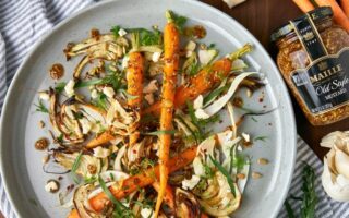 Roasted carrot and fennel sheet pan salad
