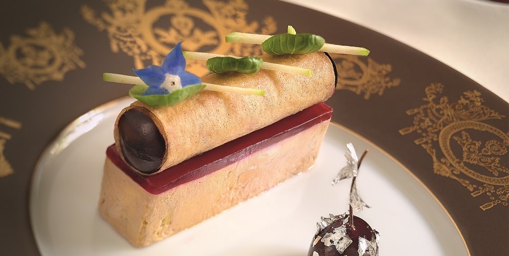Goose foie gras with cherries and hibiscus