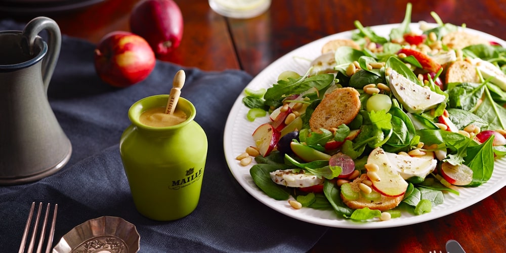 Chevre apple salad with rosemary honey mustard dressing