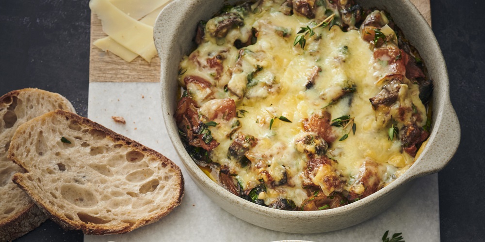 Gratin of portobello mushrooms with Comté