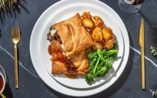 Camembert, balsamic onion and mushroom wellingtons