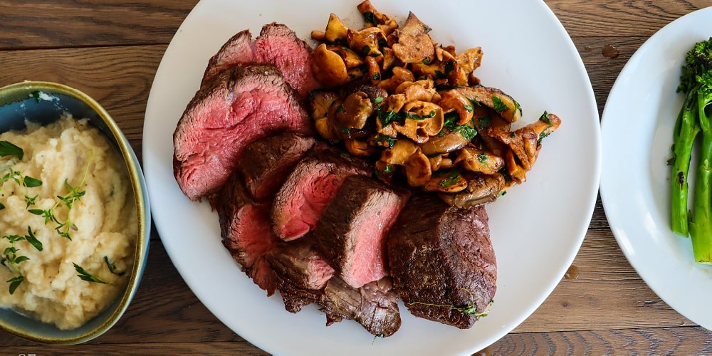 Chateaubriand with wild mushrooms and celeriac puree