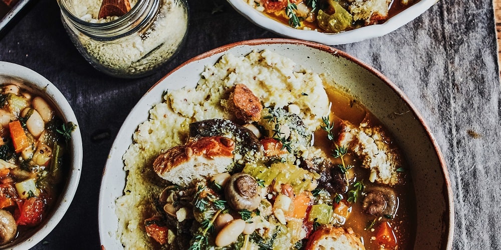 Mushroom and white bean cassoulet with mustard polenta