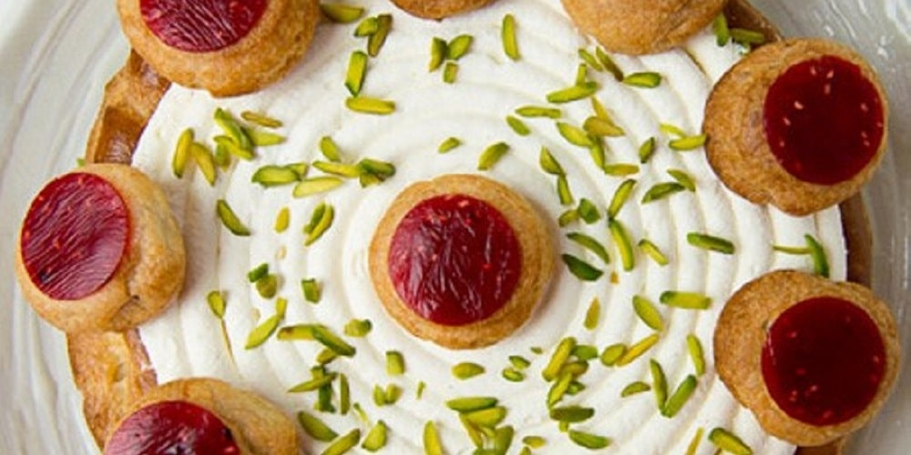 Raspberry and pistachio Saint Honorés