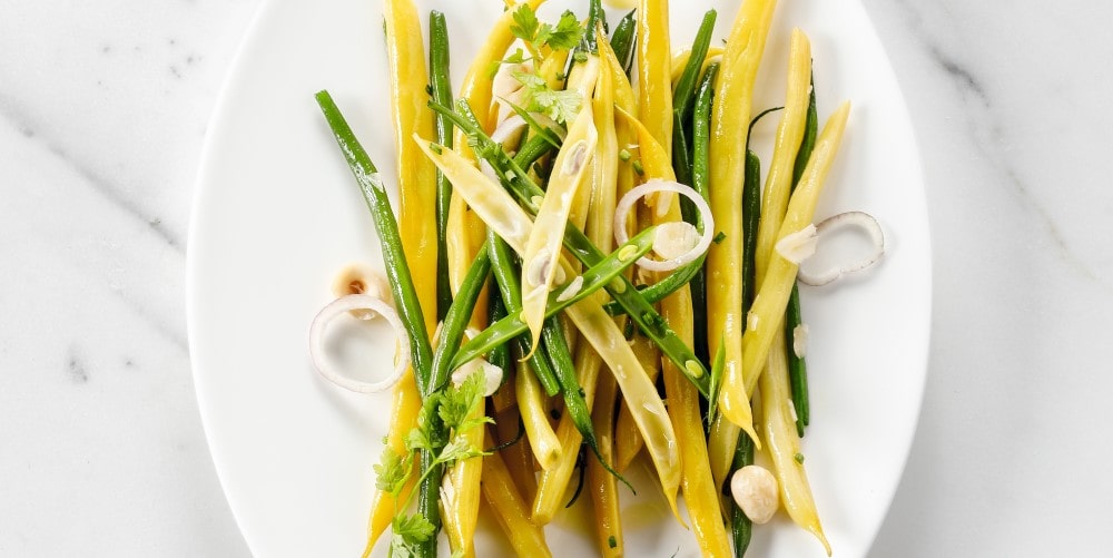 Green bean salad with shallots and hazelnuts