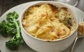 Comté, smoked haddock and chorizo gratin
