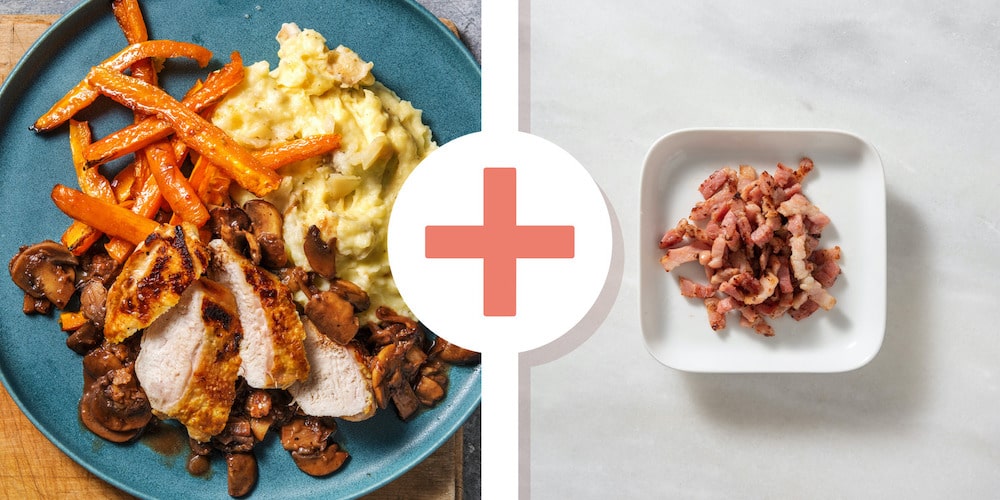 Crispy chicken breast with bacon lardons