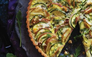 Vegetable tart with pear and roquefort and an endive salad