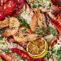 BBQ prawns, lobster and crayfish with herb butter and siracha mayonnaise