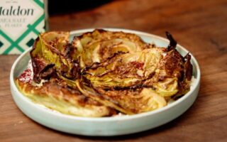 Charred cabbage with almond cream and spiced salt
