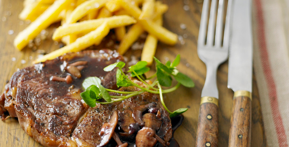 Rib-eye Steak with Mushroom and Wild Blueberry Sauce