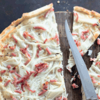 Flammenküche with smoked bacon and tangy onions