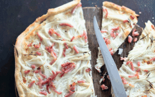 Flammenküche with smoked bacon and tangy onions