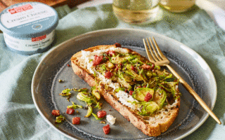 Shredded brussels sprouts, pancetta and French sea salt cream cheese on toasted sourdough