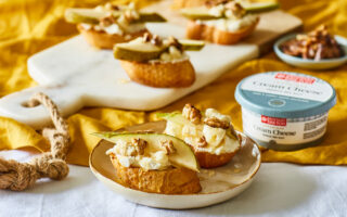 Gorgonzola, pear and French Sea Salt Paysan Breton on toasted baguette