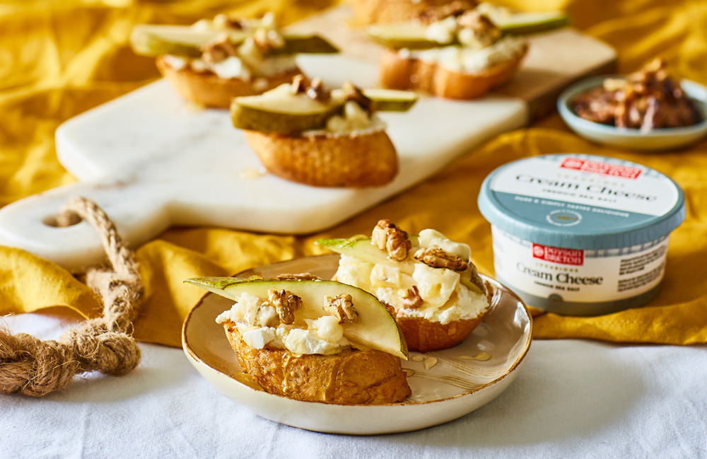 Gorgonzola, pear and French Sea Salt Paysan Breton on toasted baguette
