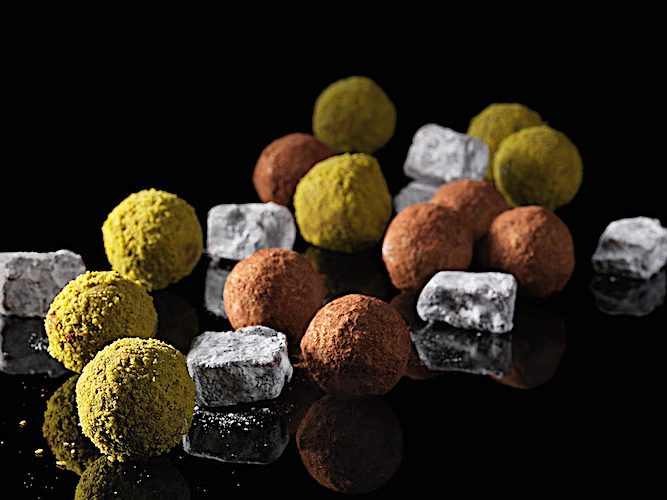 Milk chocolate and matcha green tea truffles