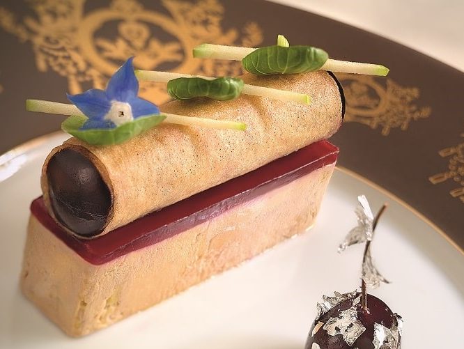 Goose foie gras with cherries and hibiscus