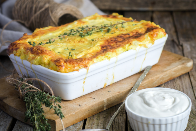 Herb-infused mashed potato gratin